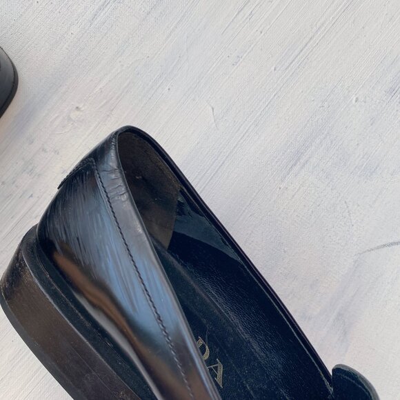 Vintage Prada 1990s Black Patent Square Toe Loafers - Picture 11 of 11